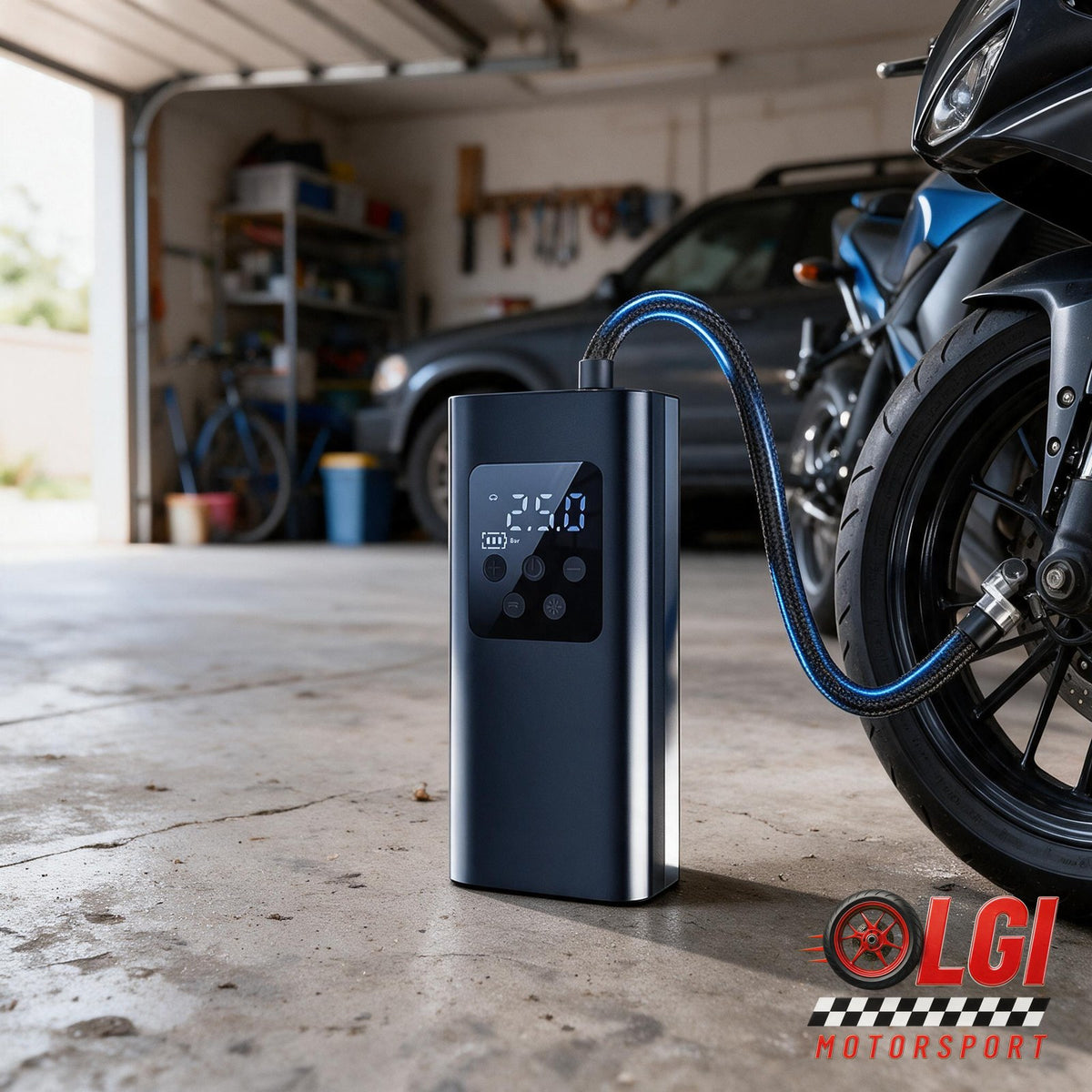Inflando la rueda de una moto con el compresor portátil – OLGI Motorsport
