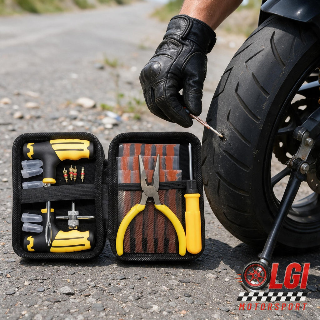 Reparando un pinchazo de moto en la carretera – OLGI Motorsport